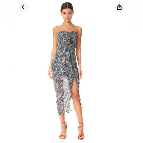Veronica Beard Peyton Strapless Ruched Midi Dress Size 0 Paisley Print Cocktail - Picture 2 of 16